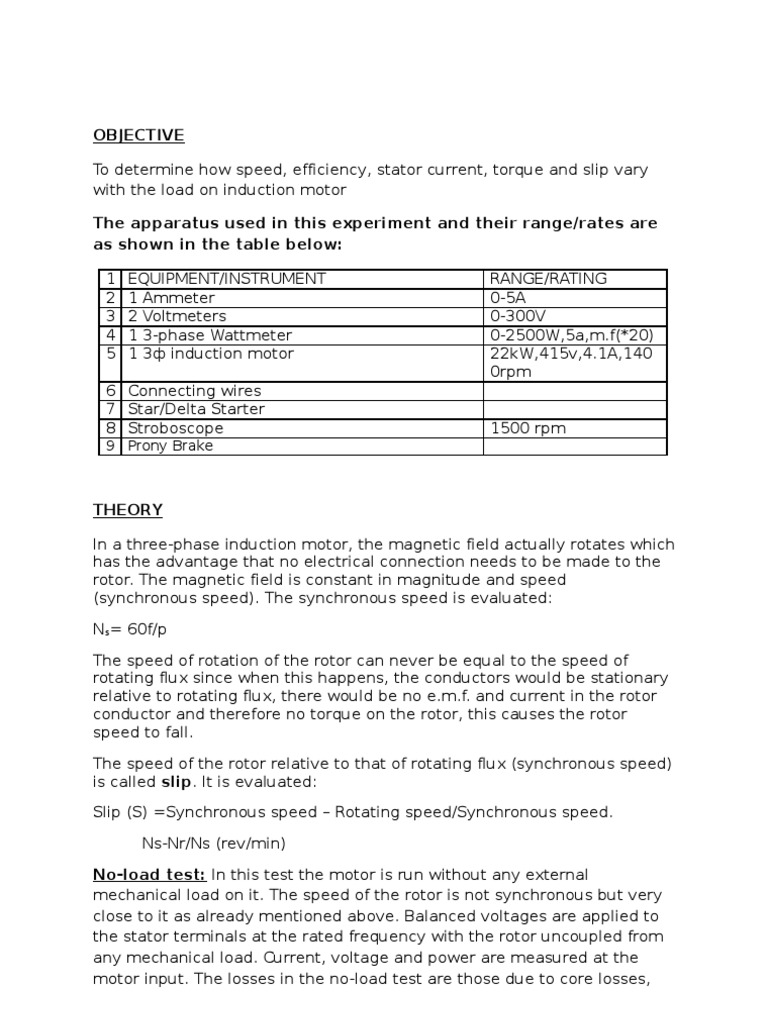 Analysis Of The Performance Characteristics Of A Three Phase Induction