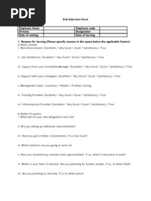 Exit Interview Form - Sample 3