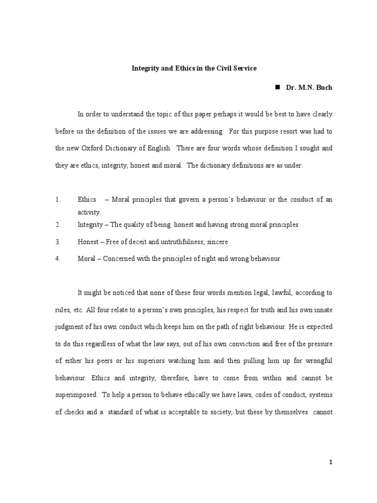 Ethics and Integrity in Civil Service | PDF | Integrity | Social Contract