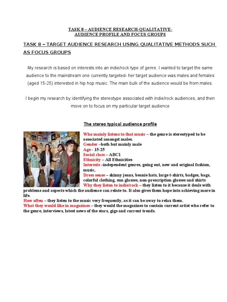 9.task 9 Example Audience Profile +focus Group | PDF | Magazines | Fashion