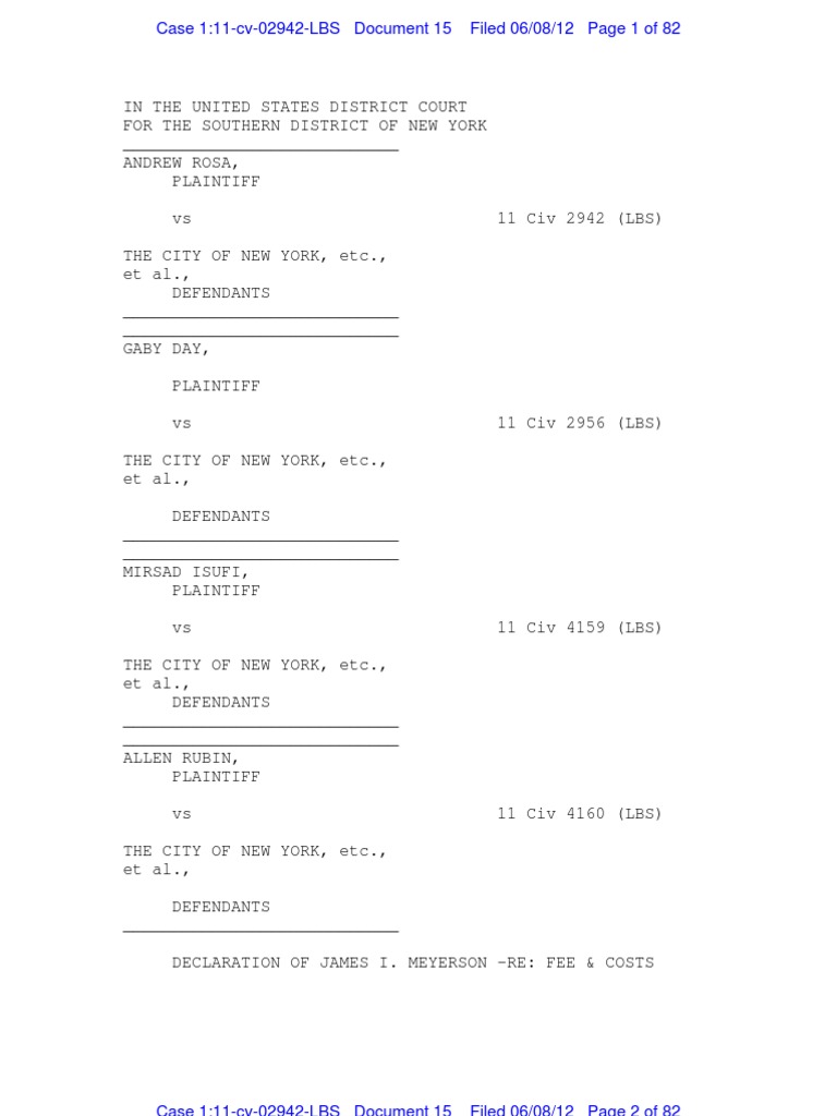 Myerson Attorney Fees Declaration in Civil Rights Suit Against NYPD PDF United States