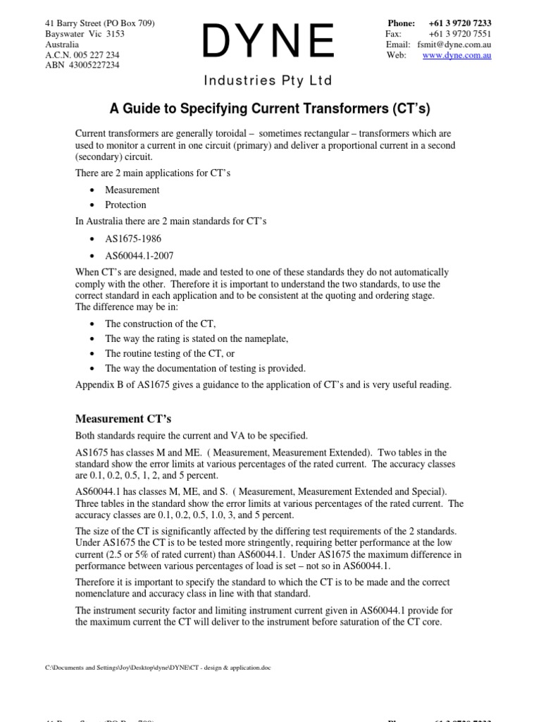 Current Transformer Specification Guide | PDF | Electrical Equipment ...