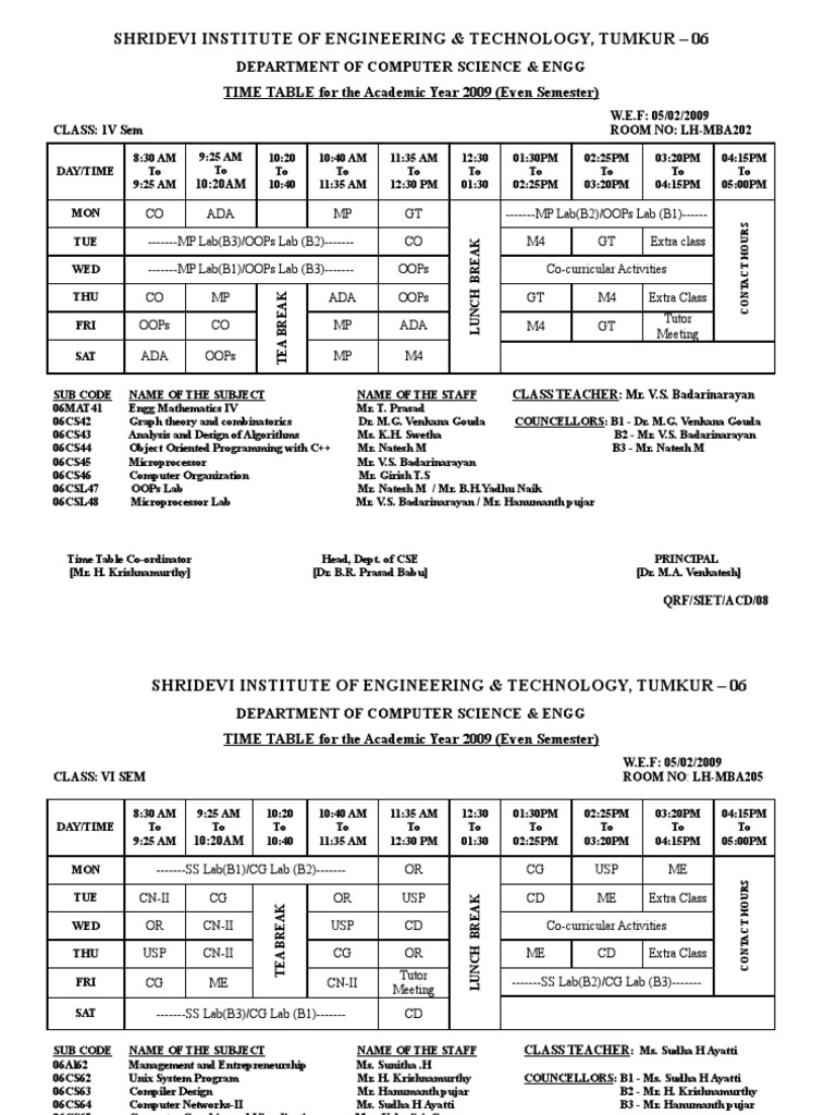 Time Table - CSE | PDF | Computer Science | Computing