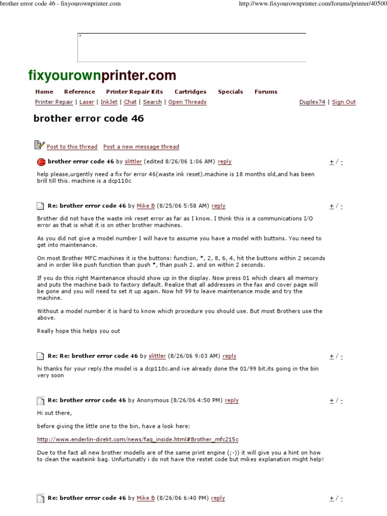 Brother Error Code 46 Fixyourownprinter Printer Fax
