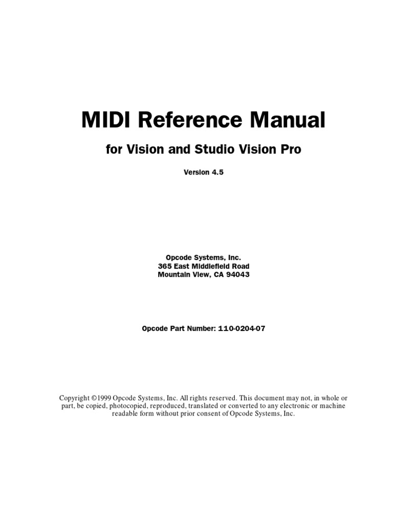 Opcode Vision and Opcode Studio Vision 4.5 MIDI Reference Manual 1999 ...