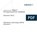 Examiners' Report/ Principal Examiner Feedback Summer 2012: GCE Music Technology 6MT03 Portfolio 2