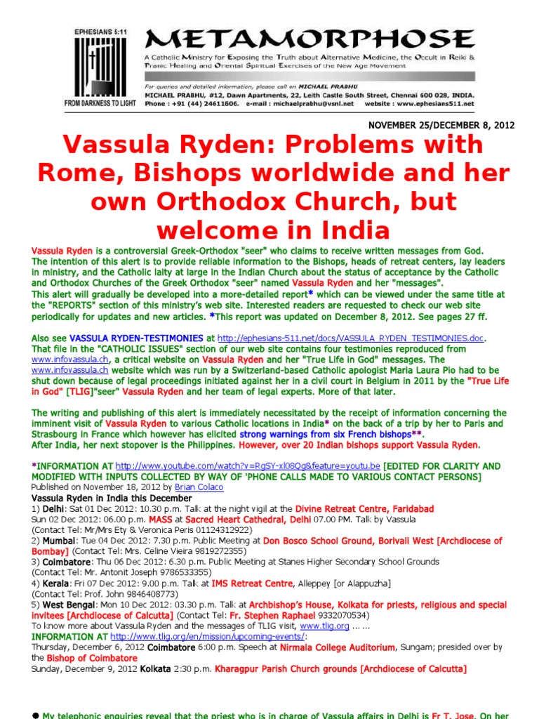 Vassula Ryden-Problems With Rome But Welcome in India | PDF | Eastern ...