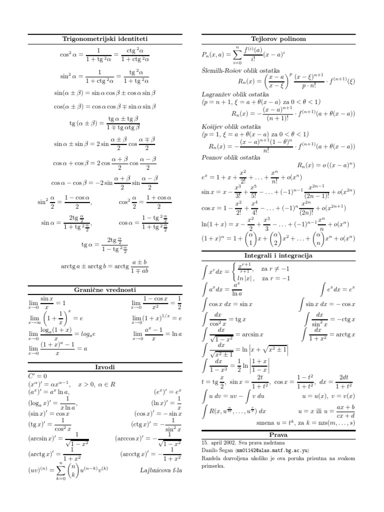 Trigonometric Identities and Formulas | PDF | Teaching Methods & Materials