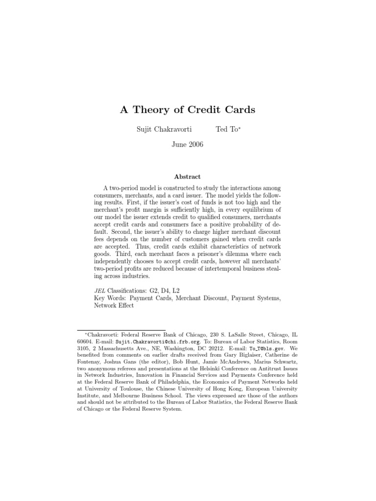Credit Card Dynamics: A Two-Period Model | PDF | Business | Law