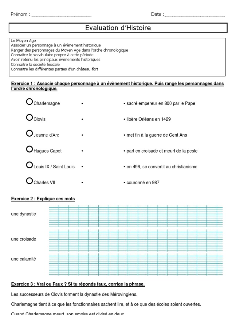 Evaluation Louis Ix Cm1 Evaluation Moyen Age CM1 | PDF