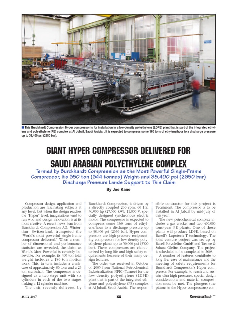 Tasnee Hyper Compressor Gas Compressor Cylinder Engine