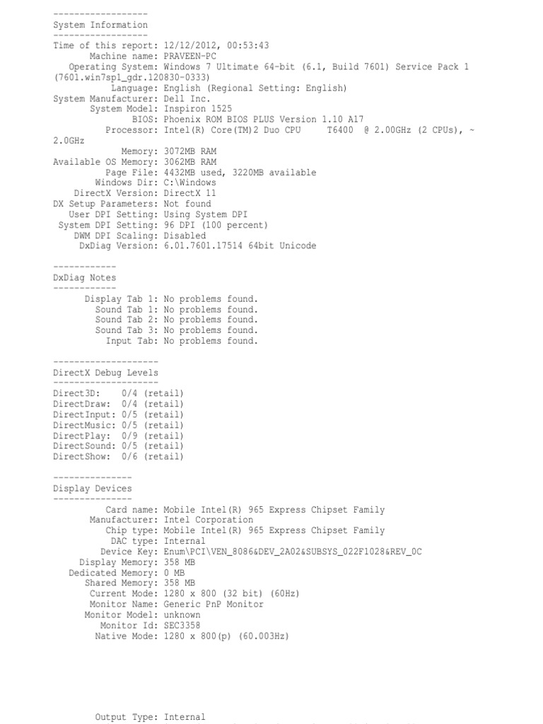 64 Bit Dxdiag Output PDF Device Driver Codec