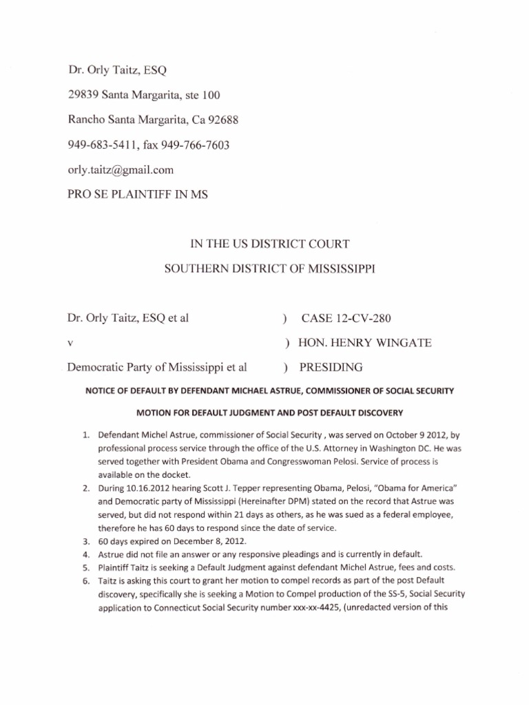MS Motion For Default Judgment PDF Birth Certificate Default Judgment