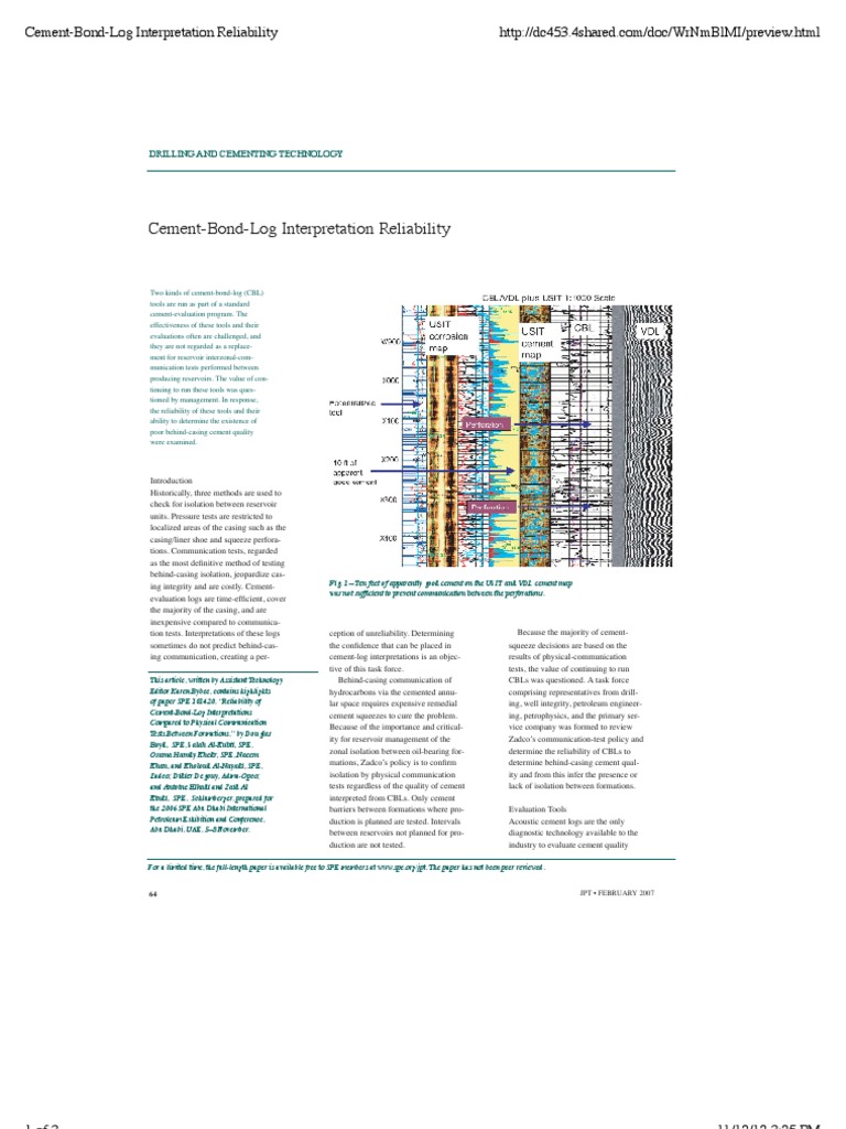 Cement Bond Log Interpretation Reliability | Confidence Interval