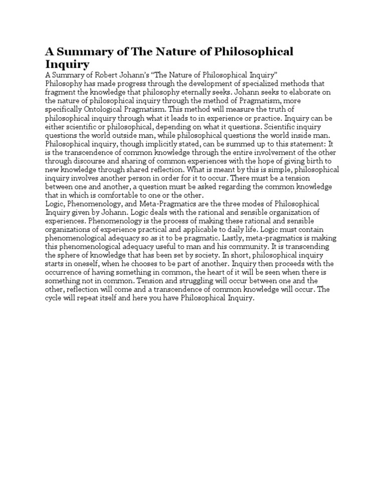 Nature of Philosophical Inquiry Summary | PDF | Inquiry | Pragmatism