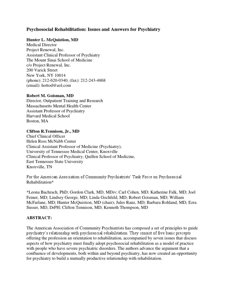 Psychosocial Rehabilitation Word | PDF | Psychiatric Rehabilitation ...