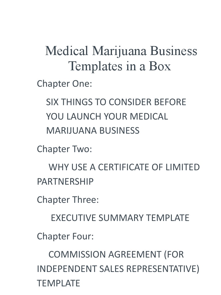Medical Marijuana Business Templates Partnership Law Of Agency