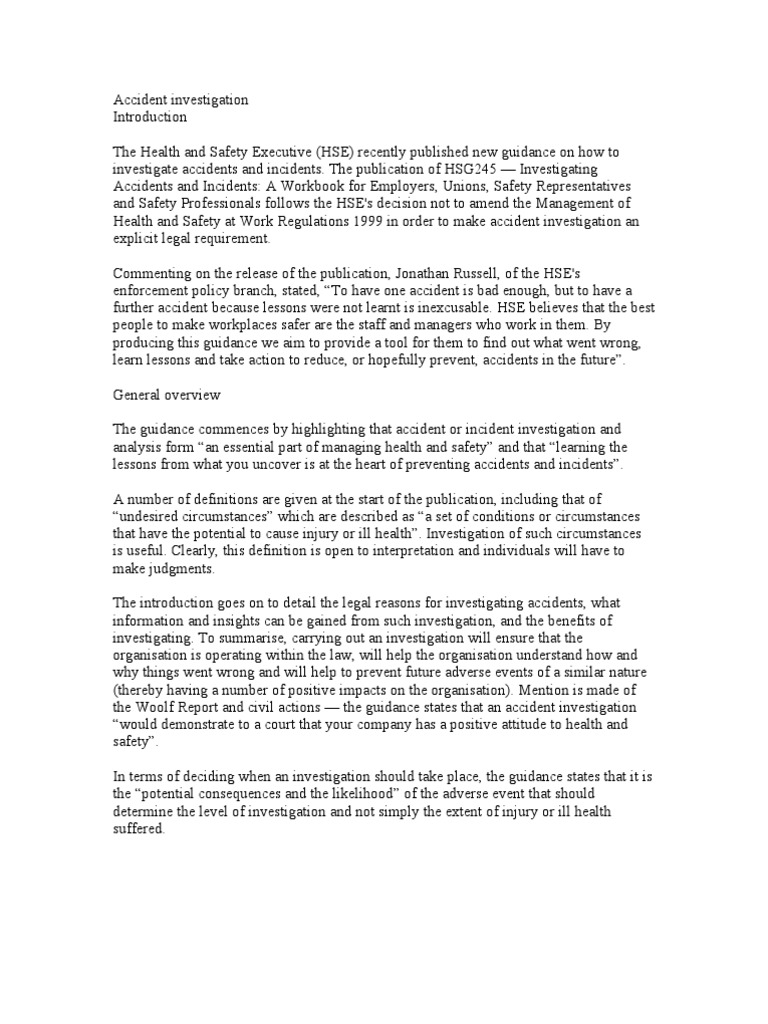 Accident Investigation HSG245 | PDF | Risk | Safety