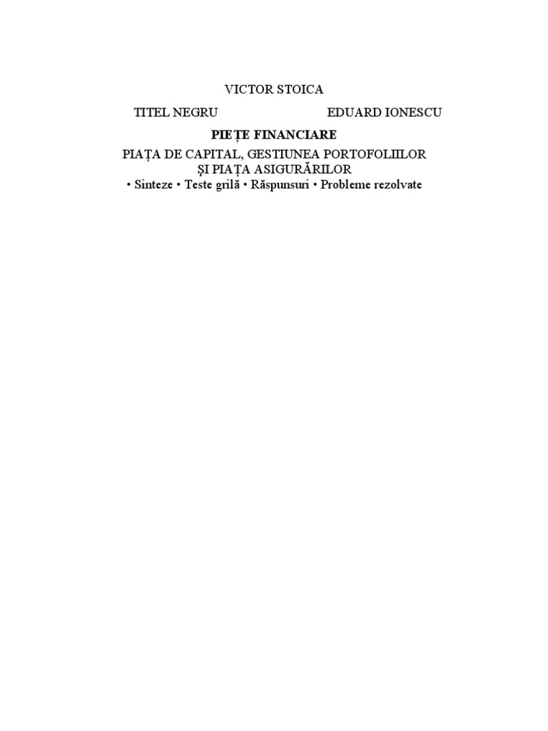 Piata de Capital Gestiunea Portofoliilor Si Piata Asigurarilor PDF