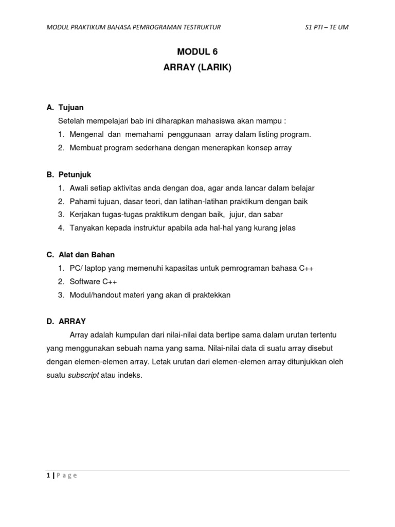Penggunaan Array dalam Pemrograman | PDF | Metode & Bahan Ajar | Komputer