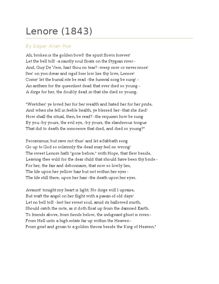 Lenore by Edgar Allan Poe