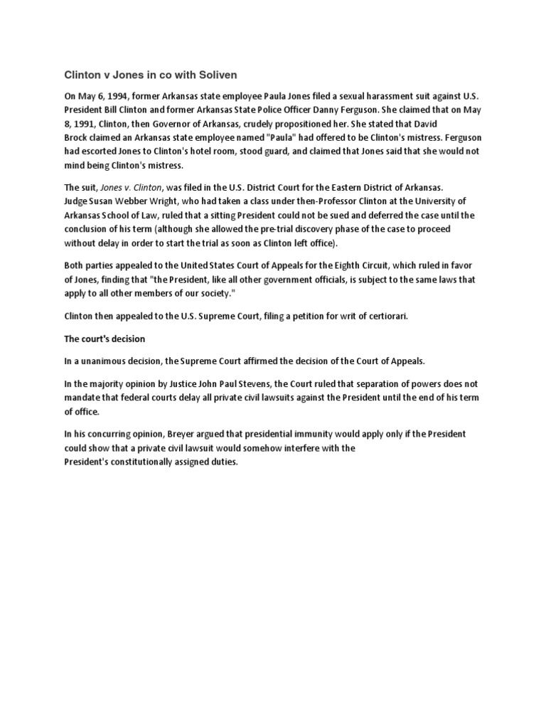 Clinton Vs Jones Summary PDF