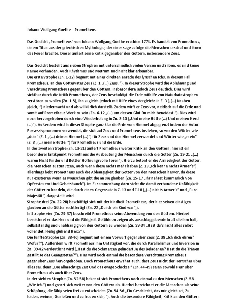 Prometheus Gedicht Text Pdf , Prometheus by Johann Wolfgang von Goethe ...