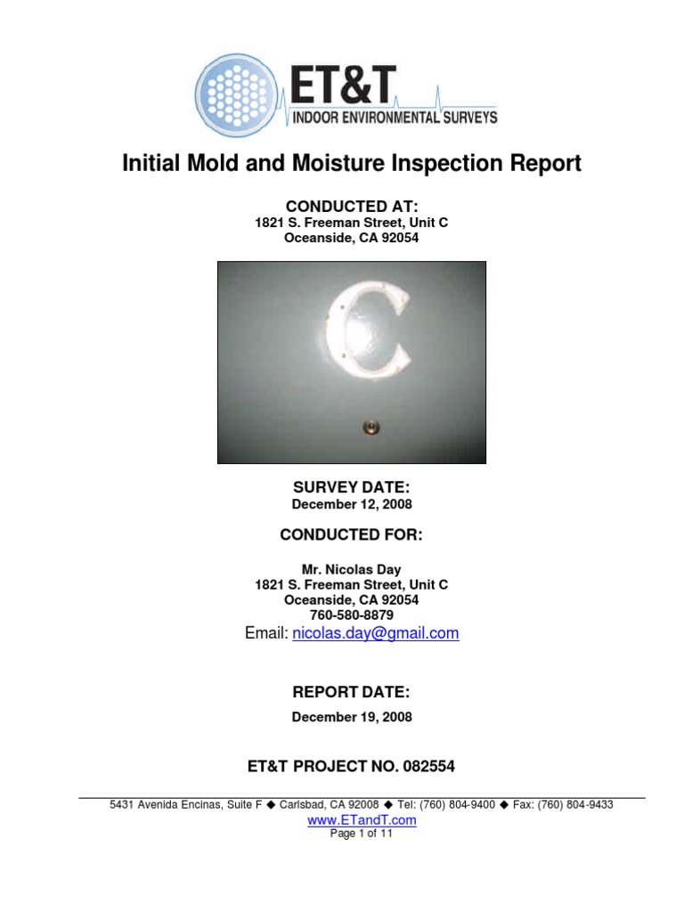 Initial Mold and Moisture Inspection Report: Conducted at | PDF | Mold ...
