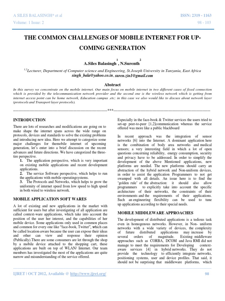 The Common Challenges of Mobile Internet For Up-Coming Generation | PDF
