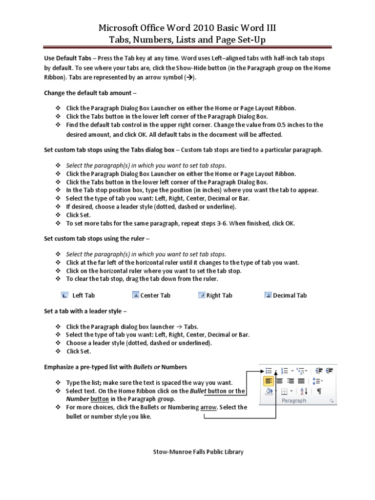 Word 2010 Basic Word Three Handout | PDF | Page Layout | Paragraph