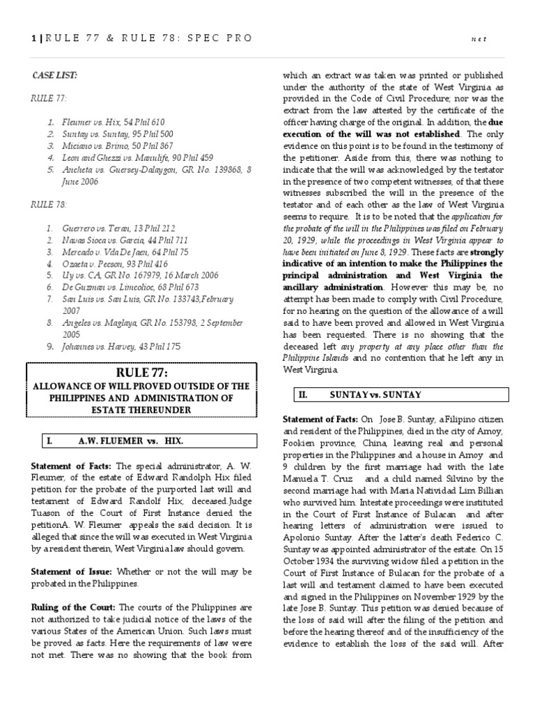 Rule 77 & 78: Probate Cases Overview | PDF | Will And Testament | Probate