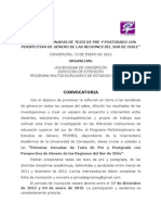 Convocatoria A Primera Jornada de Tesis de Género de Pre y Pos Grado en Las Regiones Del Sur de Chile