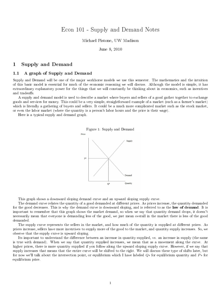 Supply and Demand Notes Economic Surplus Supply And Demand