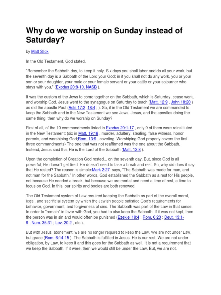 Why We Worship On Sunday PDF Shabbat Ten Commandments