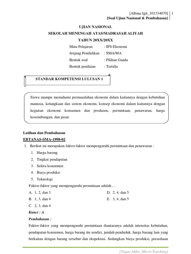 PPL1_ Bie_Kumpulan Soal &amp; Pembahasan UN SMA Ekonomi
