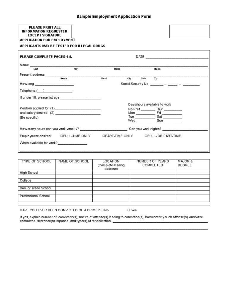 employmentapplicationformtemplate at will employment employment