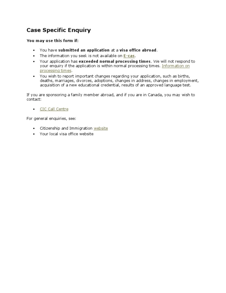 Case Specific Enquiry: You May Use This Form If | PDF