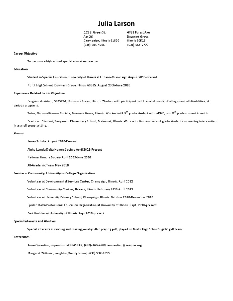 Special Education Career Resume | PDF | Wellness