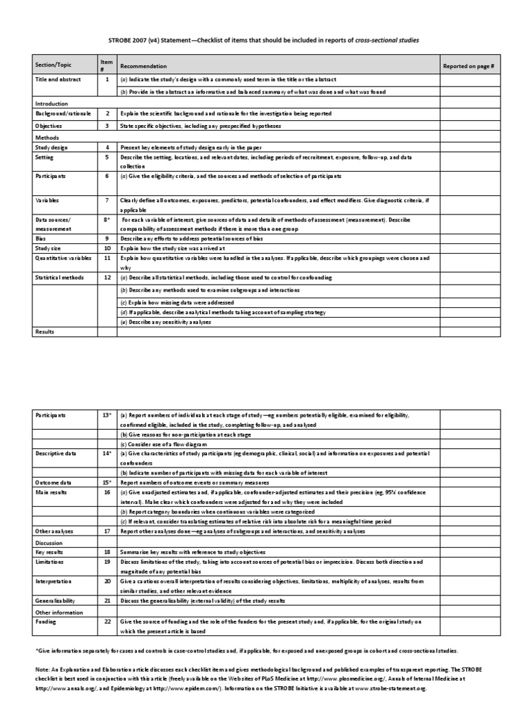 STROBE Checklist BMJ Open Cross Sectional Studies Confounding