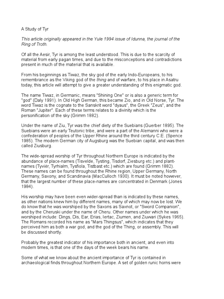 A Study of Tyr | PDF | Norse Mythology | Germanic Mythology