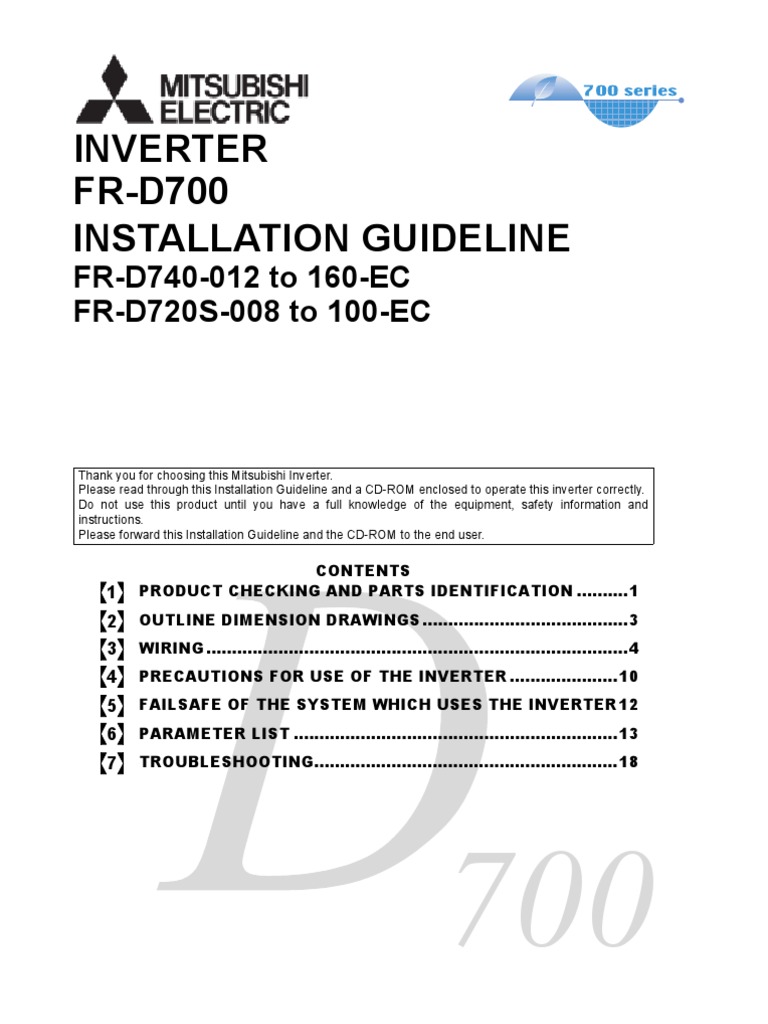 Mitsubishi D700 Installation Guide | Download Free PDF | Power Inverter