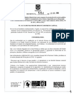 Decreto 564 del 10 de diciembre de 2012 de la Alcaldía Mayor de Bogotá, en Colombia.
