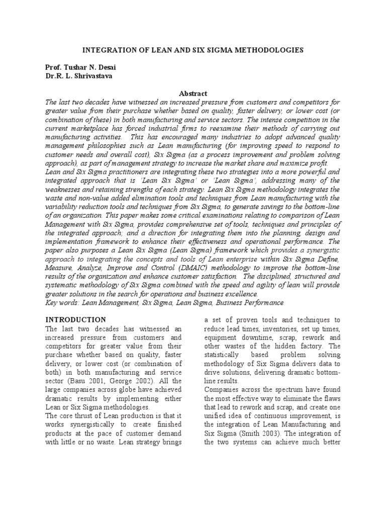 Lean Six Sigma Integration Framework | PDF | Lean Manufacturing | Six Sigma