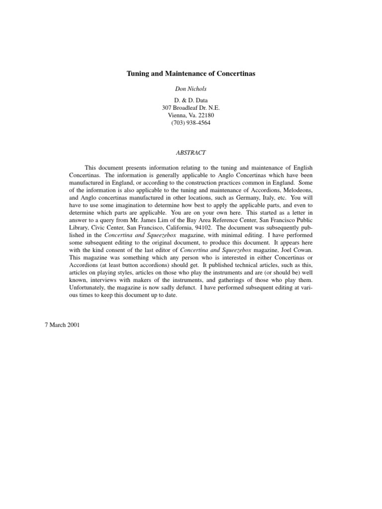 Tuning Concertinas PDF Accordion Musical Instruments