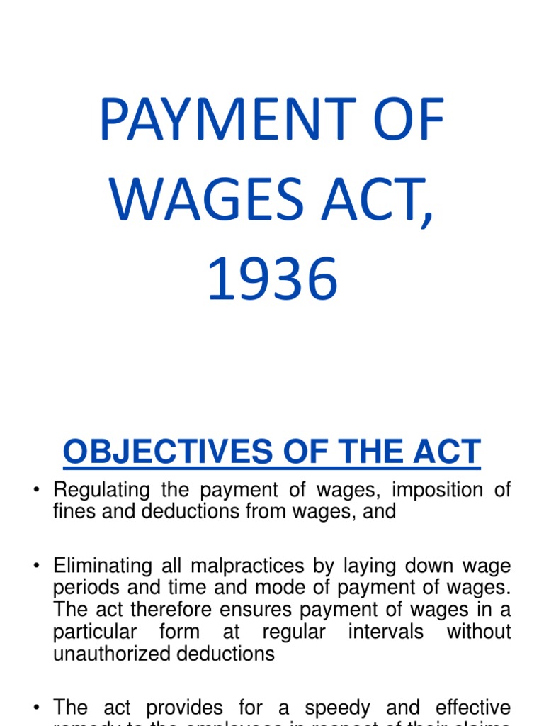 Unit 3 Payment of Wages Act 1936 Tax Deduction Wage