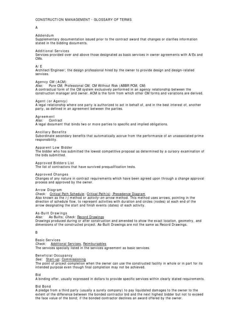 Construction Management Glossary PDF