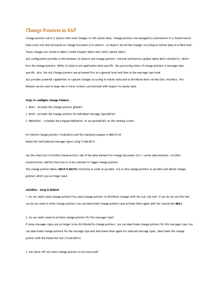 Change Pointers in SAP PDF Pointer Programming) Areas