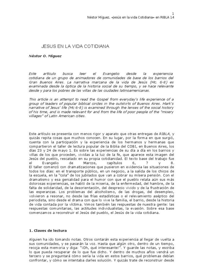 JESUS en La Vida Cotidiana (RIBLA 14 N Míguez) | PDF | Juan el Bautista ...