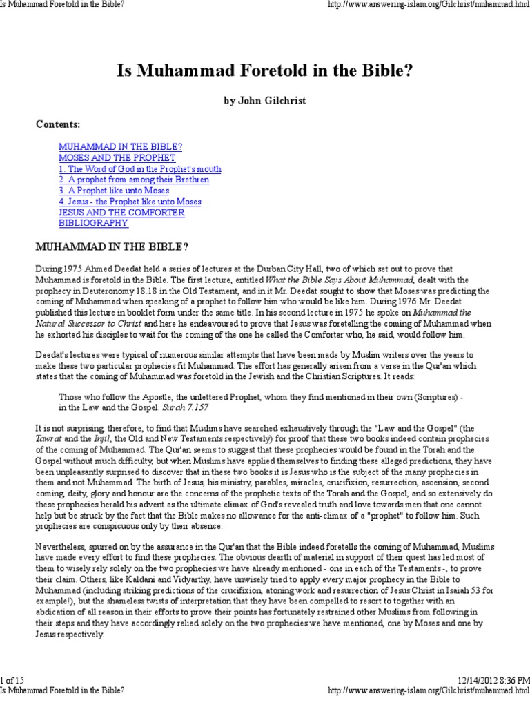 Is Muhammad Foretold In The Bible By John Gilchrist Exposing Ahmed