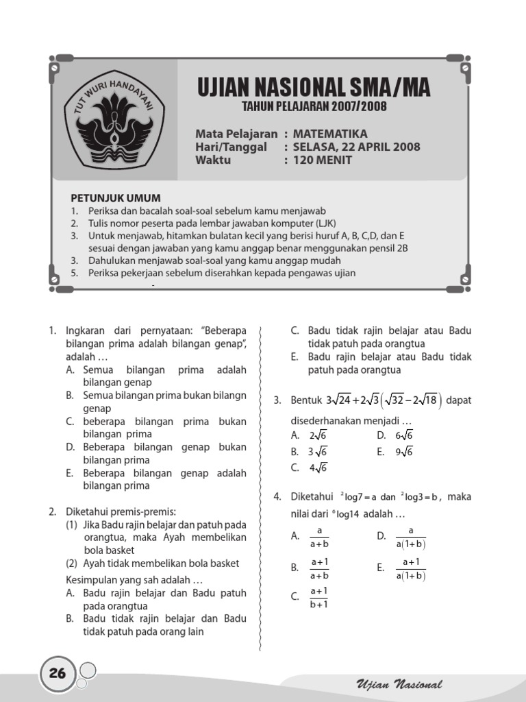 Un Matematika Sma Ipa 2008Soal+Pembahasan